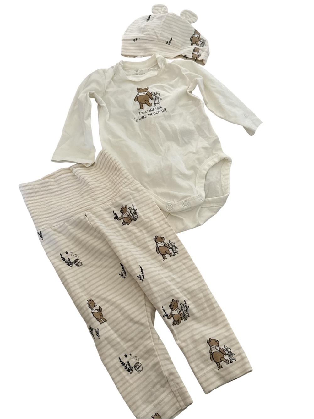 NWOT Neutral Winnie the Pooh Baby 3-Piece Outfit Set - Cream - Disney and H&M